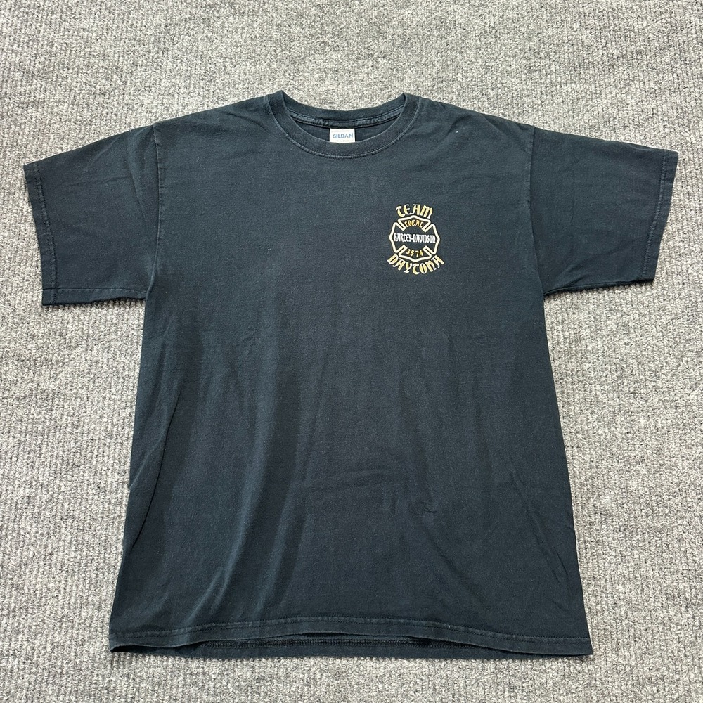 Harley Davidson Team Daytona Graphic Shirt Mens Size Large Black Short Sleeve